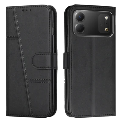Für TECNO Spark 50C 4G Ledertasche Klappcover mit Ständer, Geldbörse und Armband - Schwarz