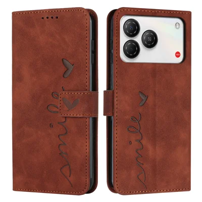 Pour ZTE nubia A57 Pro 4G / ZTE Nubia A57 4G Étui Support en Cuir PU avec Motif de Cœur - Brun