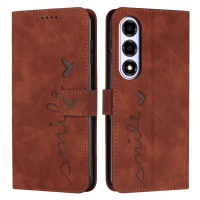 Étui support pour ZTE nubia A77 5G, housse téléphone en cuir PU avec motif cœur - Brun