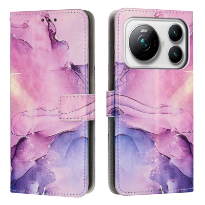  For Honor Magic9 5G Stand Case Marble Pattern PU Leather Wallet Phone Cover - Purple