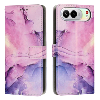 Capa de Telefone Carteira em Couro PU com Suporte e Padrão de Mármore para ZTE nubia Air Pro 5G - Roxo