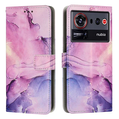 Pour ZTE nubia Z80 Ultra 5G Étui Support Motif Marbre en Cuir PU Portefeuille - Violet