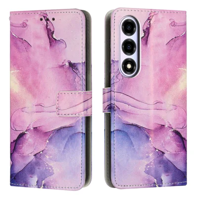 Pour ZTE nubia A77 5G Étui Support Motif Marbre en Cuir PU Portefeuille - Violet