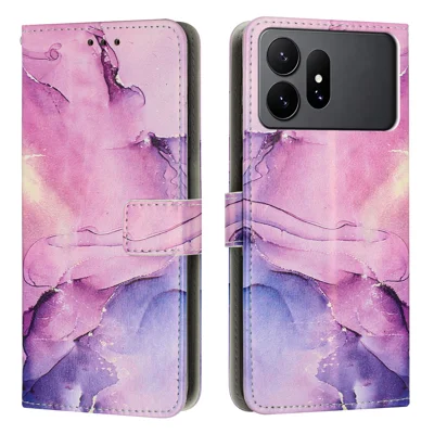 Чехол-книжка для Samsung Galaxy S27 Ultra с подставкой, флип-чехол из искусственной кожи с мраморным узором, карманный чехол-кошелек - фиолетовый