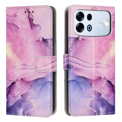 Capa de Telemóvel Carteira com Suporte para Oppo A7 Pro Max 5G, Estilo Mármore, em Pele PU - Roxo