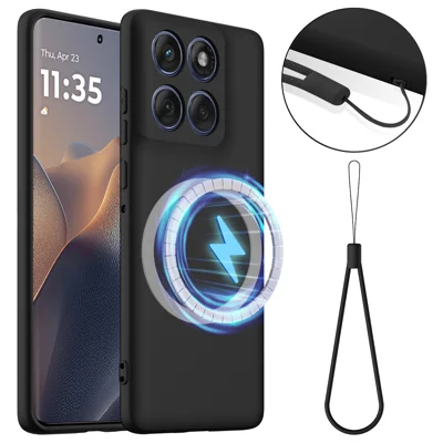 Custodia Magnetica per Motorola Edge (2026) Antiurto in Silicone Liquido con Laccetto - Nero