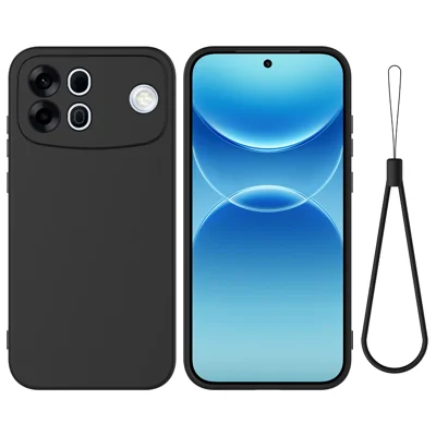 För Oppo A7 Pro Max 5G Vätskesilikonfodral för Telefonbak med Handlina - Svart
