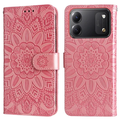 Für TECNO Spark 50C 4G Hülle Sonnenblumen-Abbild Leder-Portemonnaie-Handyhülle - Rosa