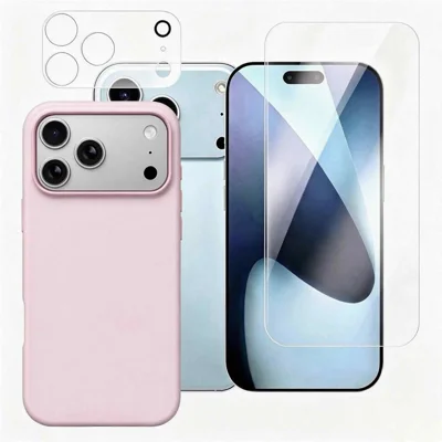 For iPhone 18 Pro Max Magnetic Case with Camera Lens Protector and Clear Tempered Glass Screen Protector, Liquid Silicone Phone Cover - Grey Pink