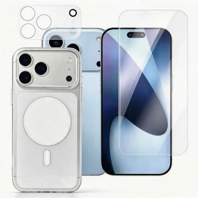 For iPhone 18 Pro Max Magnetic Case with Lens Protector and Tempered Glass Screen Protector, Anti-Yellowing Phone Cover - White