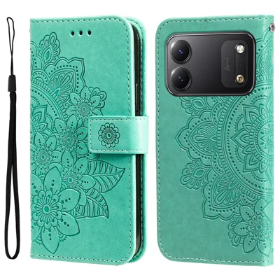 Für TECNO Spark 50C 4G Hülle Blumenmuster PU-Leder Brieftasche Ständer Handyhülle - Grün