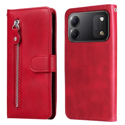 Für TECNO Spark 50C 4G PU-Leder-Case mit Reißverschlussfach, Brieftaschen-Handyhülle mit Ständer - Rot