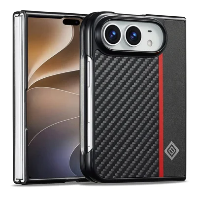 LC.IMEEKE para iPhone Funda Duo Textura Fibra de Carbono Cuero PU + PC + EVA - Franja Vertical
