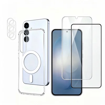  For Samsung Galaxy A16 4G / Galaxy A16 5G Magnetic Case PC + TPU Clear Phone Cover + 2Pcs Camera Protector + 1Pc HD Clear Screen Film + 1Pc Silk Print Screen Film - Transparent