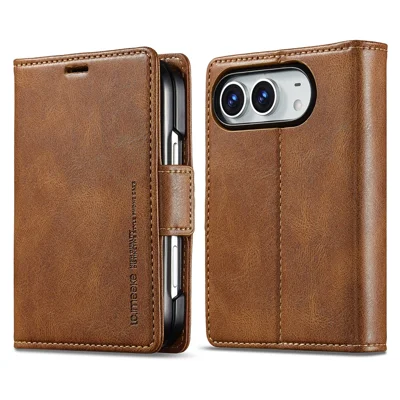 LC.IMEEKE para iPhone Duo Funda de Cuero con Bloqueo RFID Ranuras para Tarjetas - Marrón