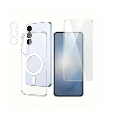 För Samsung Galaxy A18 5G / Galaxy A18 4G Magnetisk Skåll TPU + Akryl Transparent Mobilhölje med Kameraobjektivsskydd + Härdat Glas Skärmskydd - Transparent