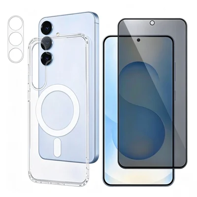Per Samsung Galaxy A15 4G / Galaxy A15 5G 3 in 1 Custodia Magnetica in TPU + Acrilico con Pellicola Antispy 180° + Pellicola Obiettivo Trasparente - Nero