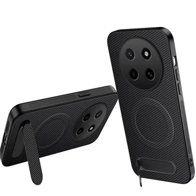  WANLONFENG for Honor X80 Pro Max 5G / Honor X9e Pro 5G QT Series Magnetic Case Kickstand Carbon Fiber Texture PC TPU Phone Cover - Black