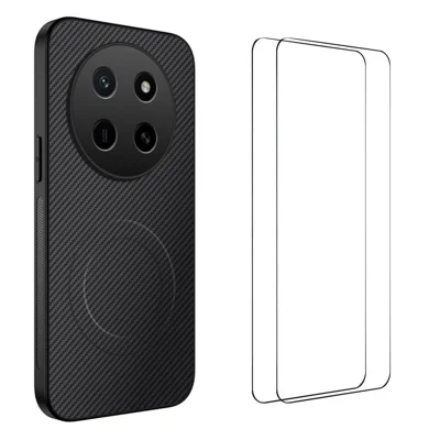  WANLONFENG for Honor X80 Pro Max 5G / Honor X9e Pro 5G TQ1 Series Magnetic Case Carbon Fiber Texture PC TPU Phone Cover with 2Pcs Screen Films - Black