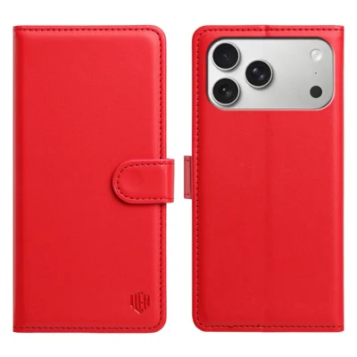 For iPhone 18 Pro Max  /  17 Pro Max Case with 3 Card Slots Glossy Finish Full Protection PU Leather Phone Cover - Red