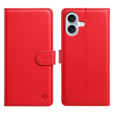 Til iPhone 16 Case med 3 kortfåd Blank finish Fuld beskyttelse PU-læder telefon dækning - Rød