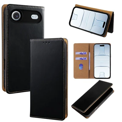For iPhone Air Case RFID Blocking Genuine Cow Leather Flip Wallet Phone Cover - Black