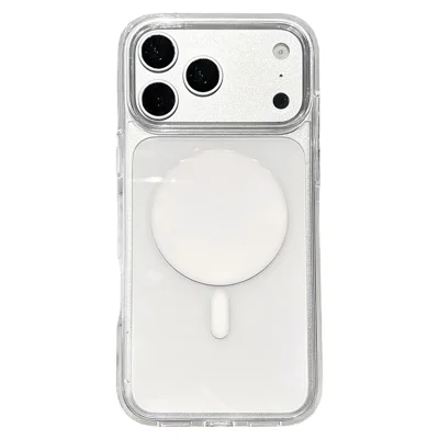 For iPhone 18 Pro Magnetic Case Straight Edge Design PC + TPU Phone Cover - Transparnet White