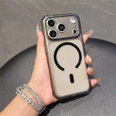 For iPhone 18 Pro Max / 17 Pro Max Magnetic Case TPU Shockproof Phone Back Cover with Speaker Sound Redirection Hole - Transparent Black