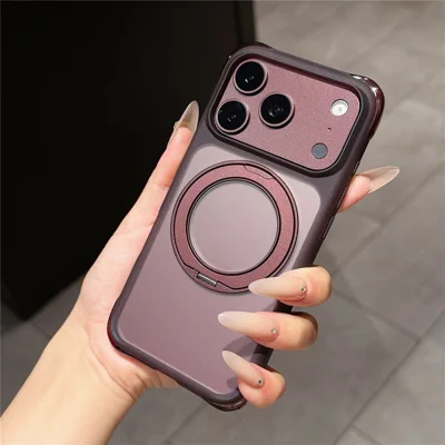 For iPhone 18 Pro Max / 17 Pro Max Case Rotating Magnetic Kickstand Airbag Shockproof PC + TPU Phone Cover - Burgundy Red