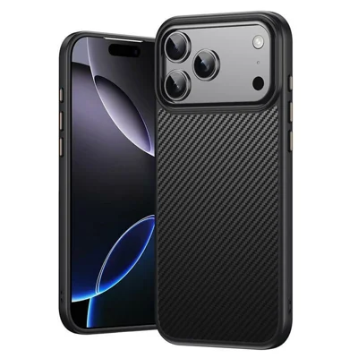 For iPhone 18 Pro Max / 17 Pro Max Magnetic Case Carbon Fiber Texture Shockproof Phone Back Cover - Black