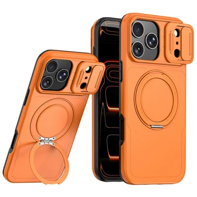 For iPhone 18 Pro Max / 17 Pro Max Case with Kickstand Sliding Camera Protection TPU + PC Shockproof Phone Cover - Orange