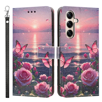 Coque pour ZTE nubia A77 4G, étui à rabat en cuir PU imprimé motif papillon rose, portefeuille avec dragonne - Papillon rose