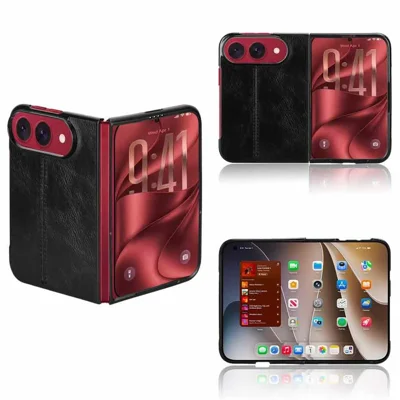 For iPhone Duo Case Stitching Line PU Leather Coated PC Phone Cover - Black
