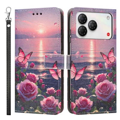 Pour ZTE nubia A57 Pro 4G / ZTE Nubia A57 4G Étui Imprimé Motif en Cuir PU à Rabat Portefeuille avec Sangle de Poignet - Papillon Rose
