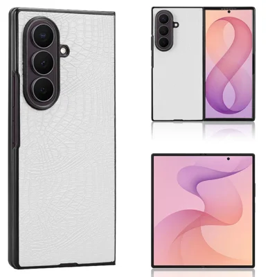Чехол для Samsung Galaxy Z Fold8 Ultra, текстура крокодила, кожаное покрытие, жесткий чехол из поликарбоната - Белый