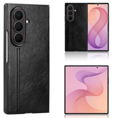 Чехол для Samsung Galaxy Z Fold8 Ultra с декоративной строчкой, покрытый искусственной кожей PU и поликарбонатом, черный