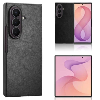 Чехол для Samsung Galaxy Z Fold8 Ultra с текстурой лилии, искусственная кожа PU + поликарбонат, черный
