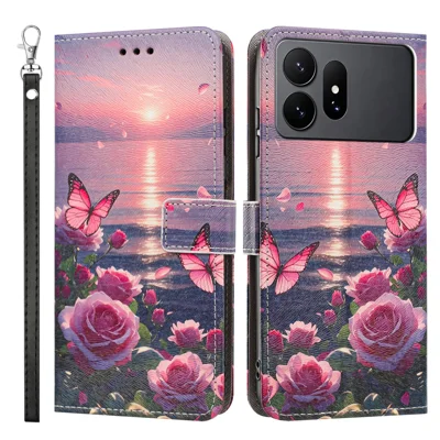 Чехол для Samsung Galaxy S27 Ultra с рисунком, из искусственной кожи, откидной, с отделением для карт и ремешком на запястье - Розовая бабочка