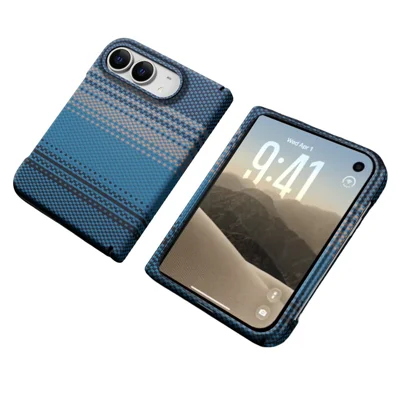 For iPhone Duo Magnetic Case with Screen Protector Water Transfer Hard PC Hinge Protection Phone Cover - Blue
