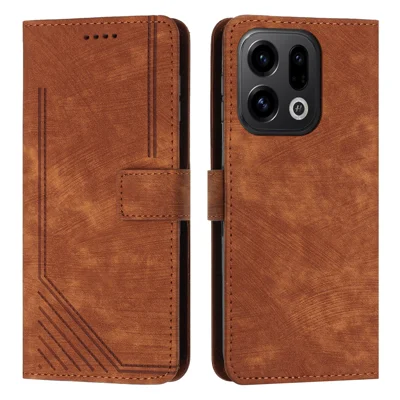  For Oppo Find X10 E 5G / Oppo Find X9 5G Stand Case Imprinted Lines Leather Phone Cover - Brown