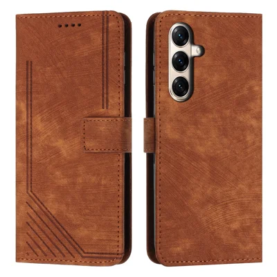 Pour ZTE nubia A77 4G Étui Support avec Imprimé Lignes Cuir Téléphone - Marron