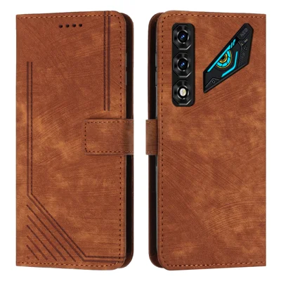  Étui de stand pour ZTE nubia Neo 5 5G, housse de téléphone en cuir avec motif ligné - Marron