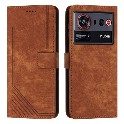  Étui support pour ZTE nubia Z80 Ultra 5G, housse en cuir avec motif ligné - Brun