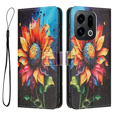  For Oppo Find X10 E 5G Wallet Case Pattern Printing PU Leather Phone Cover with Lanyard - Sunflower
