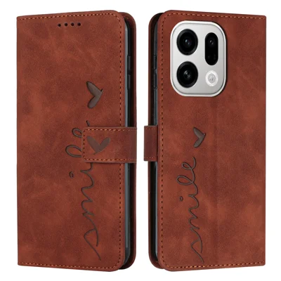 Til Oppo Find X9 5G / Oppo Find X10 E 5G Stand Case PU Læder Telefonbeskyttelse med Hjertemønster - Brun