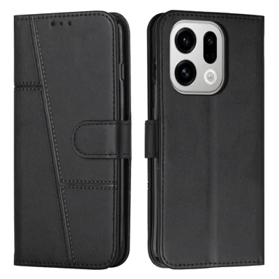  For Oppo Find X9 5G / Oppo Find X10 E 5G Læder Telefonbeskytning med Foldbar Stående Holder og Wallet - Sort