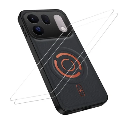  WANLONFENG for Oppo Find X10 Pro Max 5G KJB1 Series Magnetic Case with 2Pcs Tempered Glass Screen Protector Tech Fabric Texture PC+TPU Phone Cover - Black