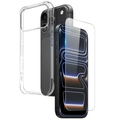  NORTHJO for iPhone 17 Pro Clear Case Four Corner Shockproof Anti-slip TPU Cover with Tempered Glass Film - Clear