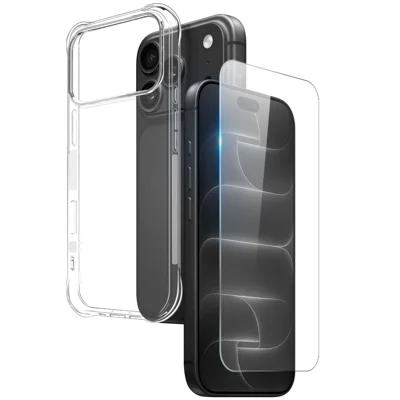  NORTHJO for iPhone 18 Pro Clear Case Four Corner Shockproof Anti-slip TPU Cover with Tempered Glass Film - Clear