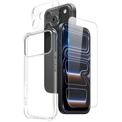  NORTHJO for iPhone 17 Pro Max 3 in 1 Set TPU Case with Tempered Glass and Camera Lens Protectors - Clear